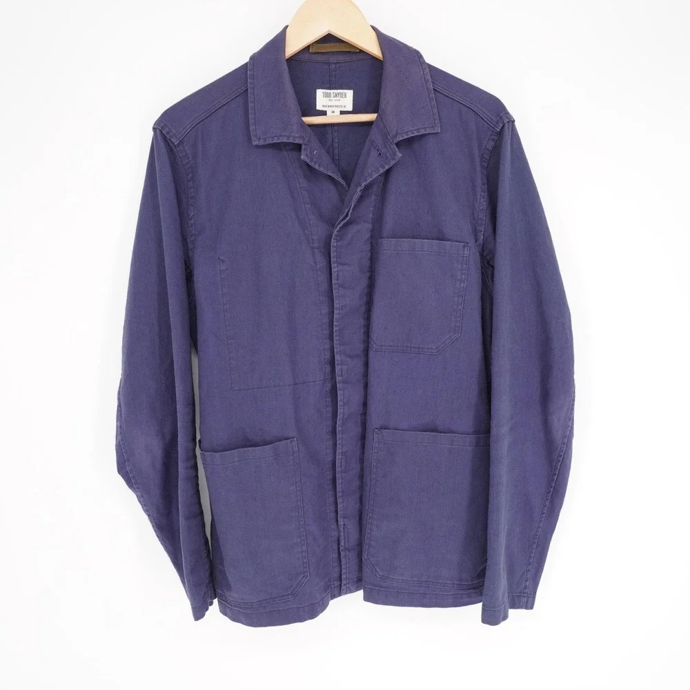Todd Snyder Jacket Mens M Blue Military Twill Cotton Blend Collared Pockets